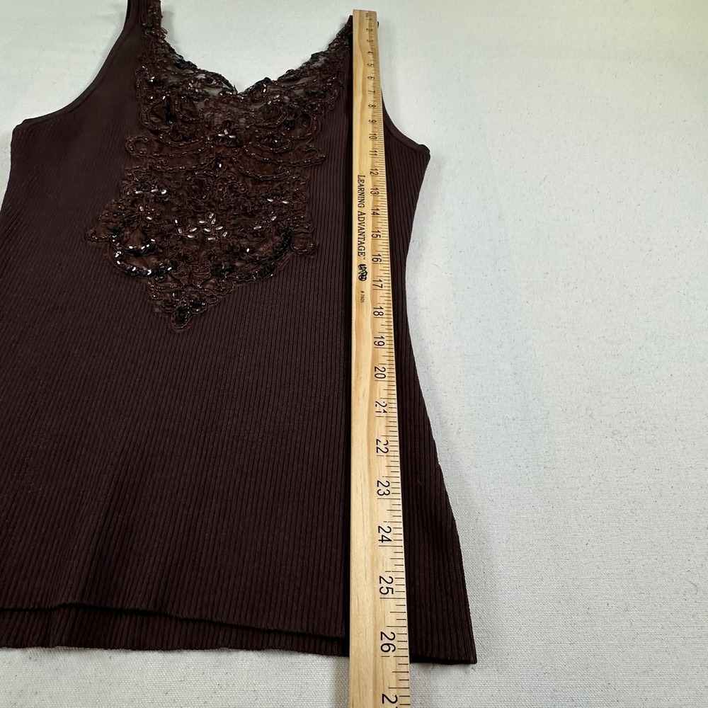 Cache Brown Ribbed Lace Sequin Beaded Sleeveless Tank Top Large 20227 - Picture 12 of 15